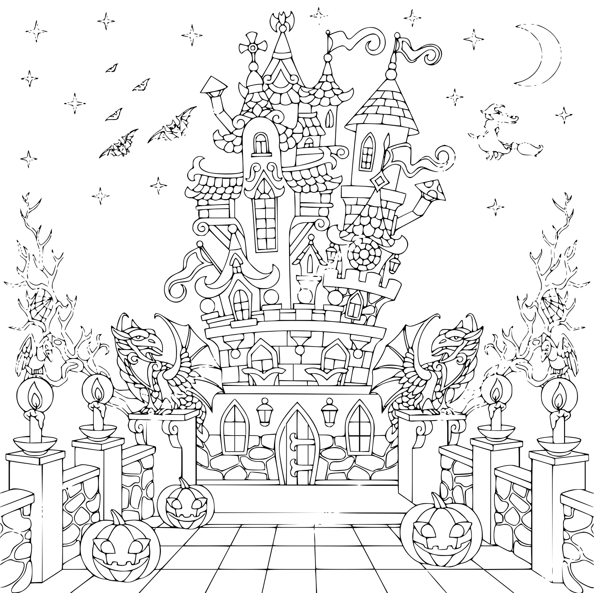 Coloriage Maison Hantée Château Hallowen Adulte - Halloween à imprimer