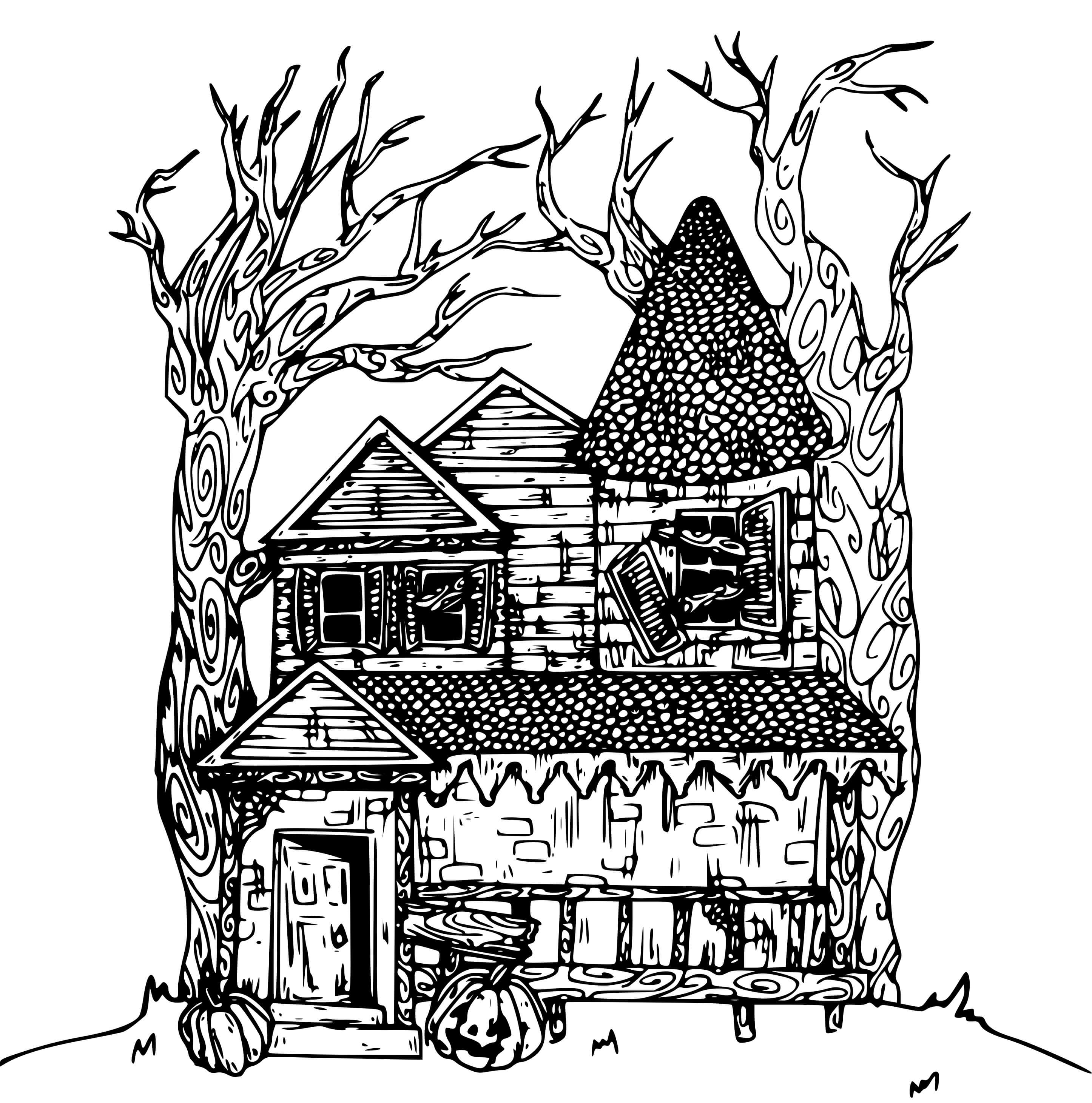 Coloriage Maison Hantée Qui Heberge Des Esprits Et Fantômes - Halloween à imprimer