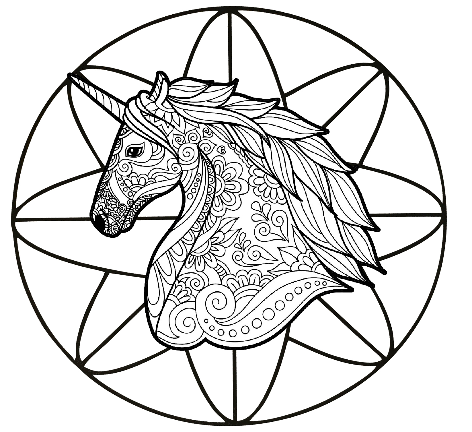 Coloriage Mandala licorne