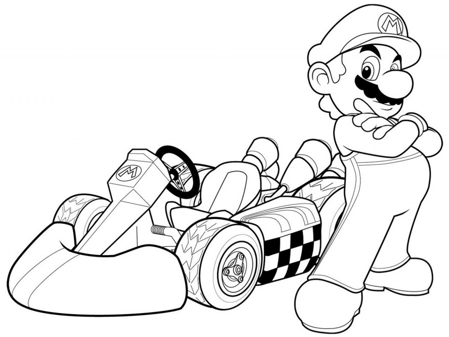 Coloriage Mario Kart Formule 1 Voiture - Mario à imprimer