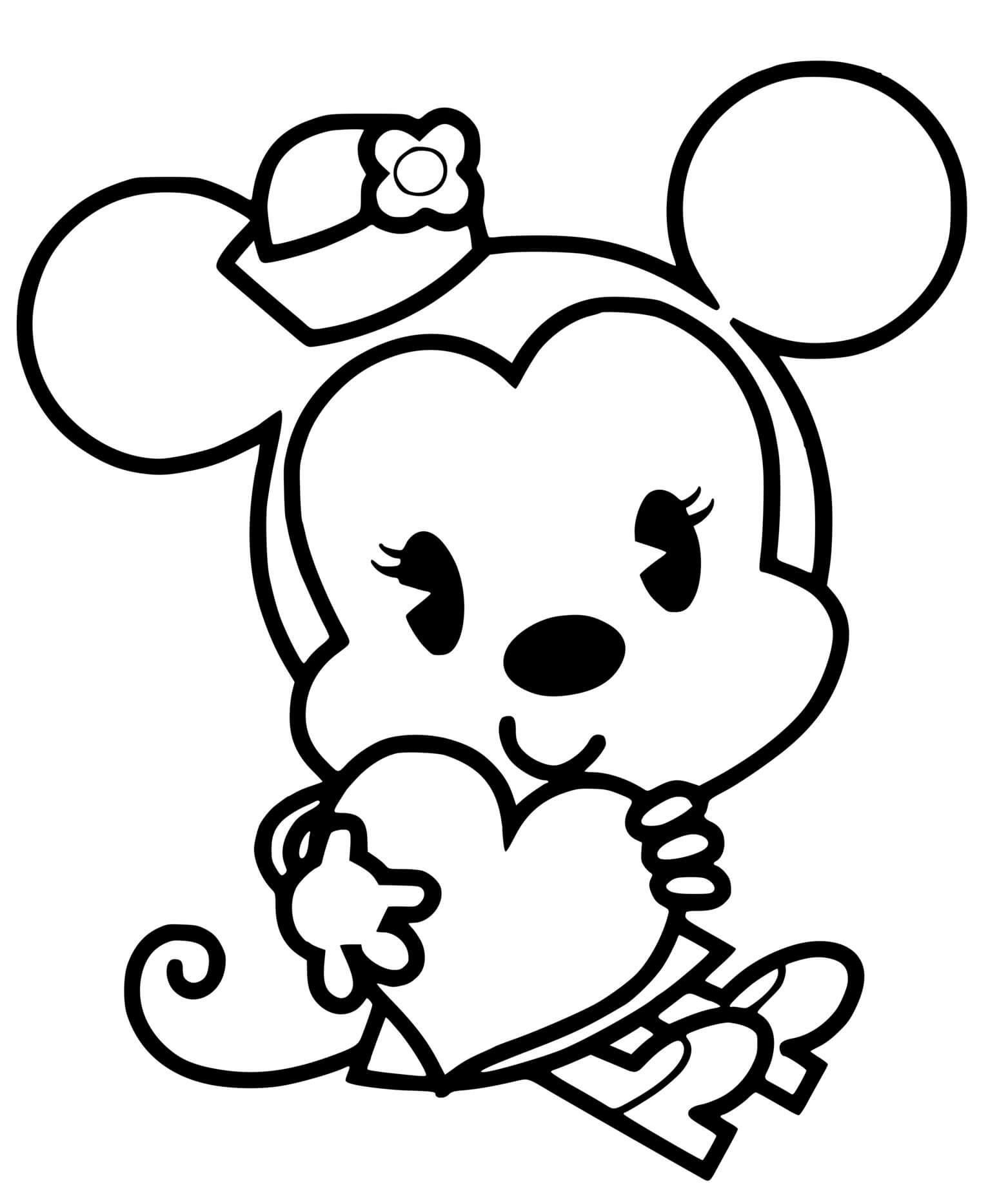 Coloriage Minnie mouse avec un cœur - Disney à imprimer
