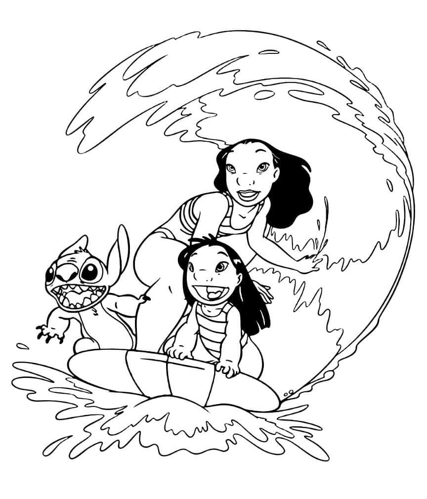 Coloriage Nani Lilo Et Stitch Font Du Surf - Stitch à imprimer