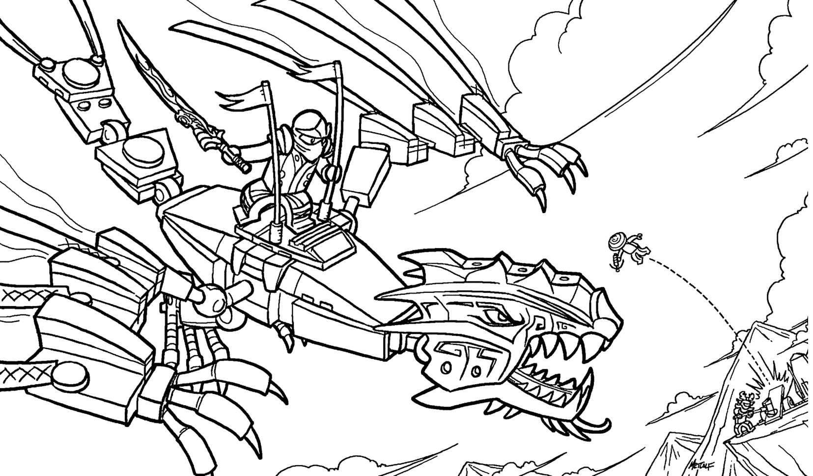 Coloriage Ninjago Sur Un Dragon Ninja - Ninjago à imprimer