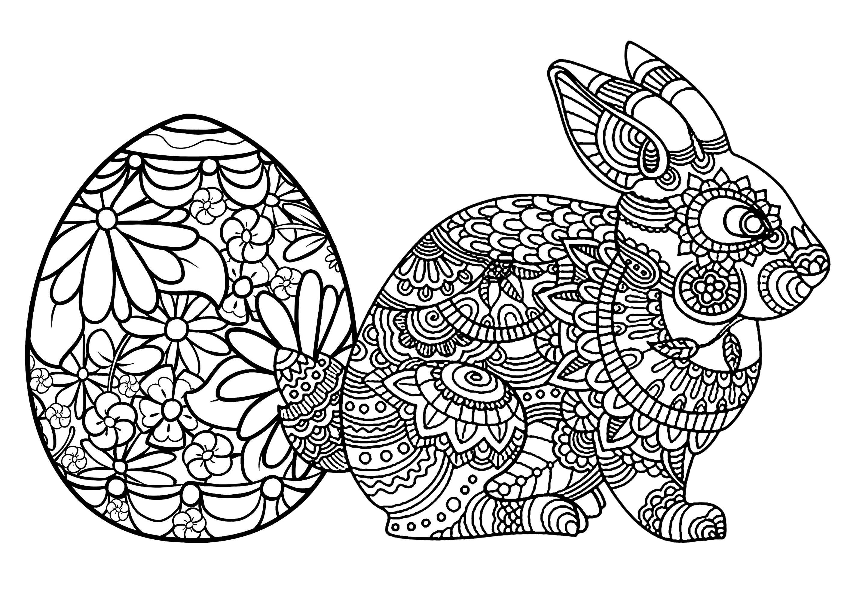 Coloriage Œuf Et Lapin De Pâques Adulte - Pâques à imprimer
