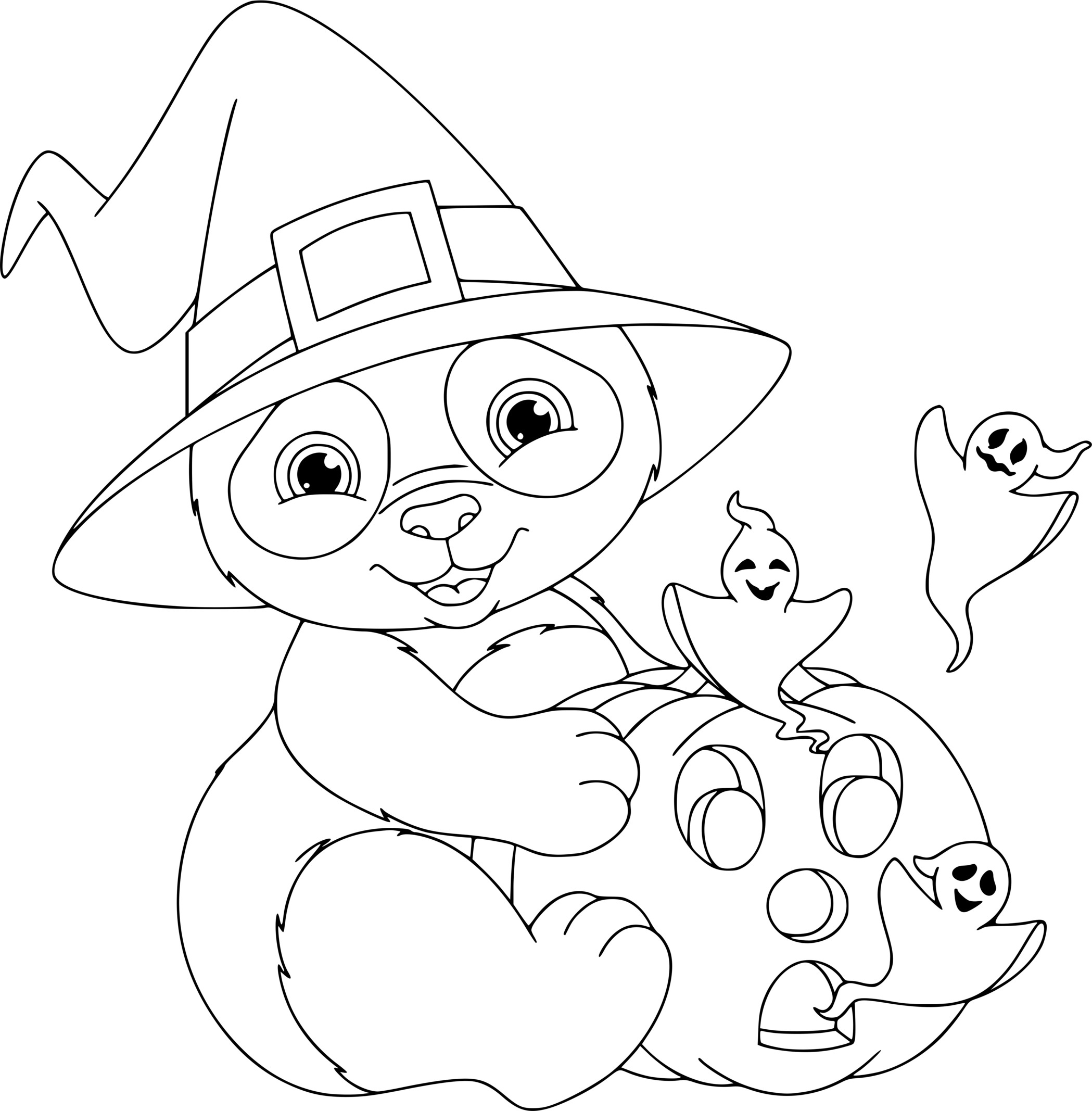 Coloriage Panda Citrouille Fantôme - Halloween à imprimer