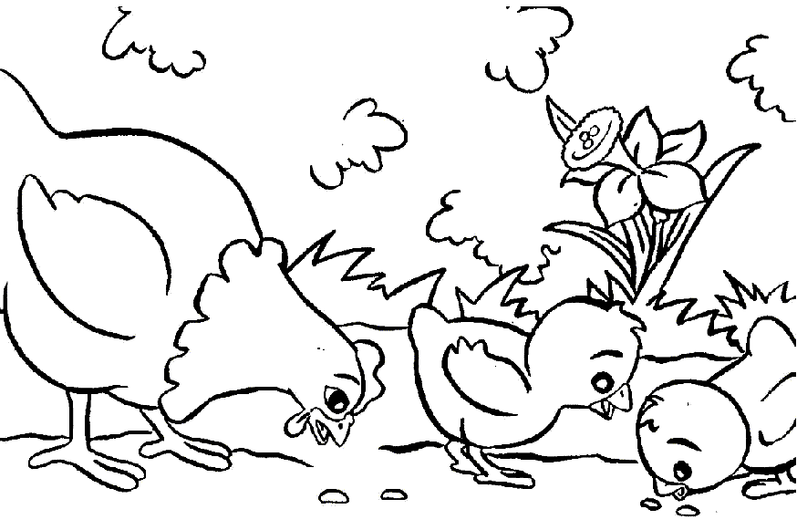 Coloriage Pâques Poule Et Des Poussins Qui Picorent - Pâques à imprimer