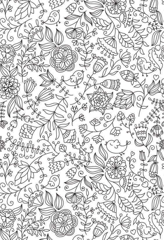 Coloriage Pattern Fleurs Oiseaux Animal Adult - Adulte à imprimer