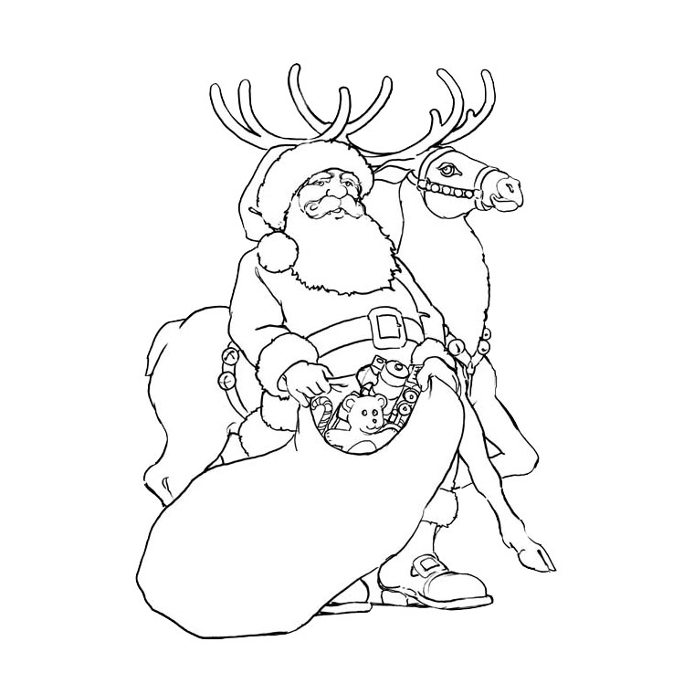 Coloriage Père Noël Et Rennes - Noël à imprimer