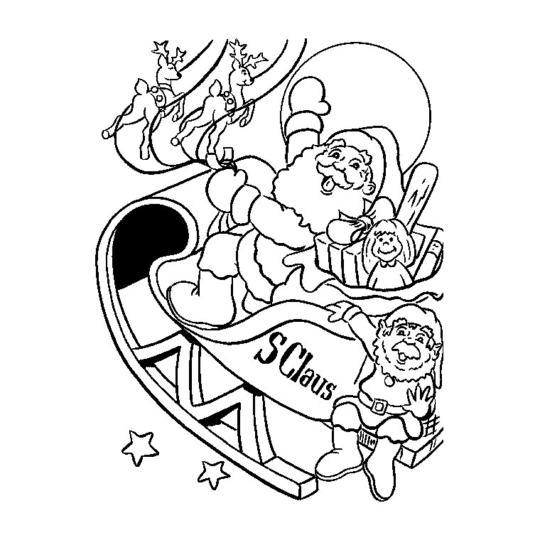 Coloriage Père Noël Sur Son Traîneau - Noël à imprimer