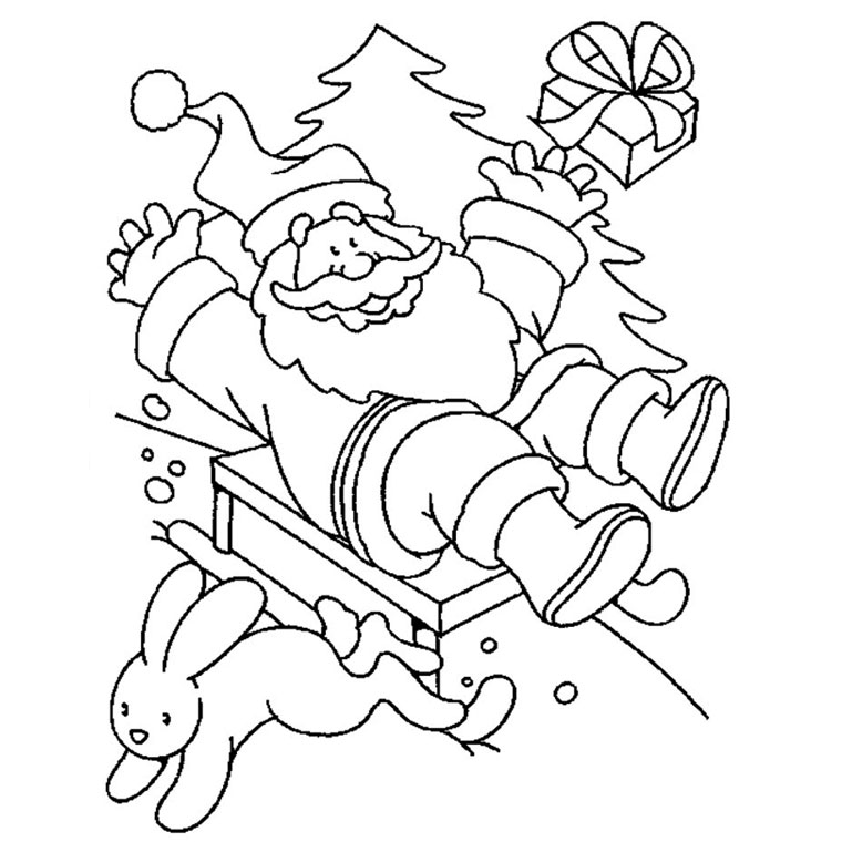 Coloriage Père Noël Traîneau Rennes - Noël à imprimer