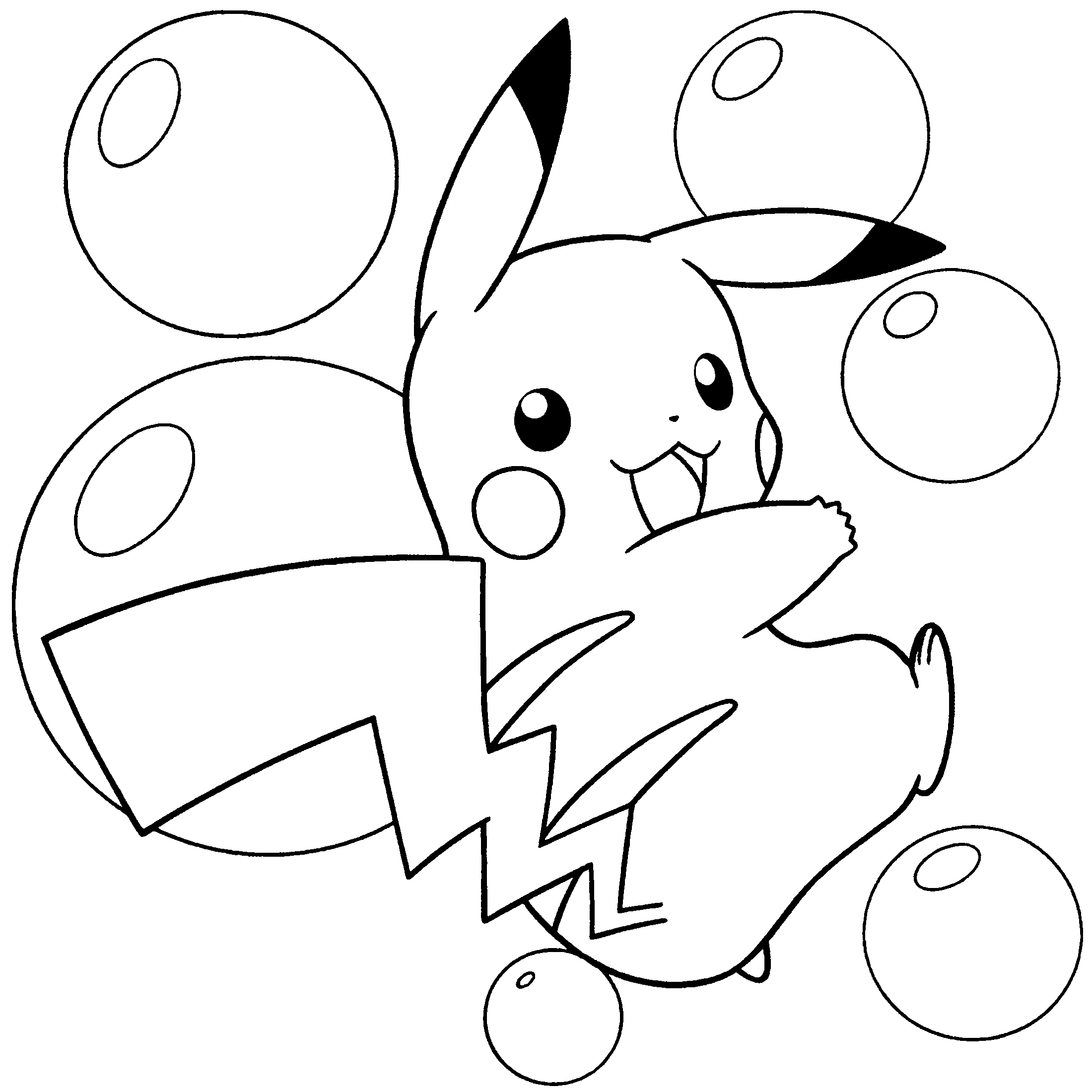 Coloriage Pokemon Pikachu Fait Le Saut Avec Des Ballons - Pokémon à imprimer