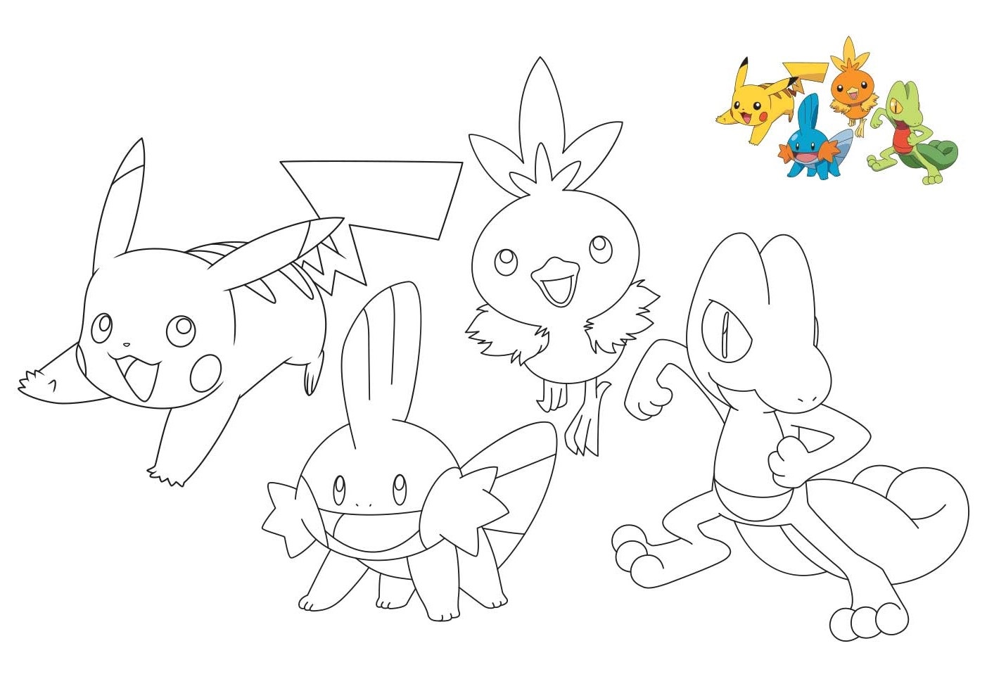Coloriage Pokemon Pikachu Treecko Torchic Mudkip - Pokémon à imprimer