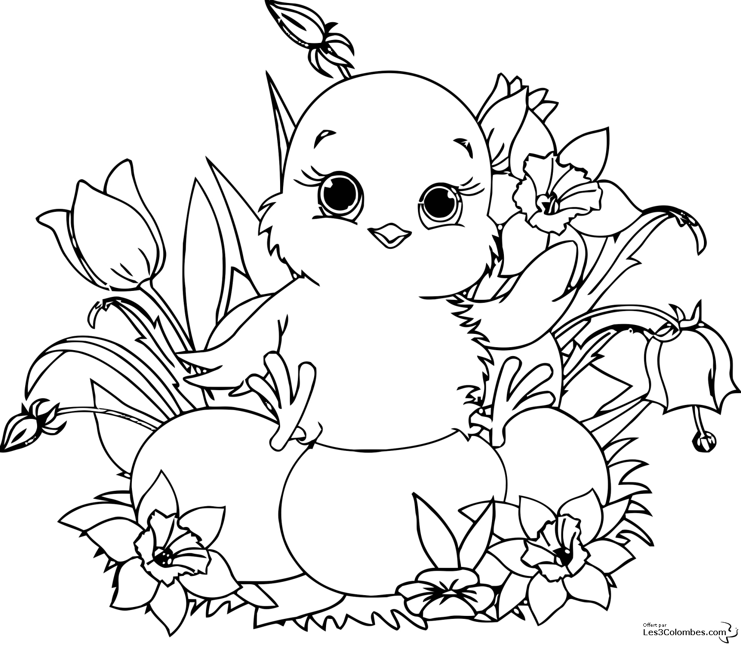Coloriage Poussin Pâques Œufs - Pâques à imprimer