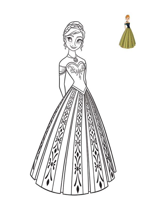 Coloriage Princesse Anna en tenue de top model - La Reine des neiges à imprimer