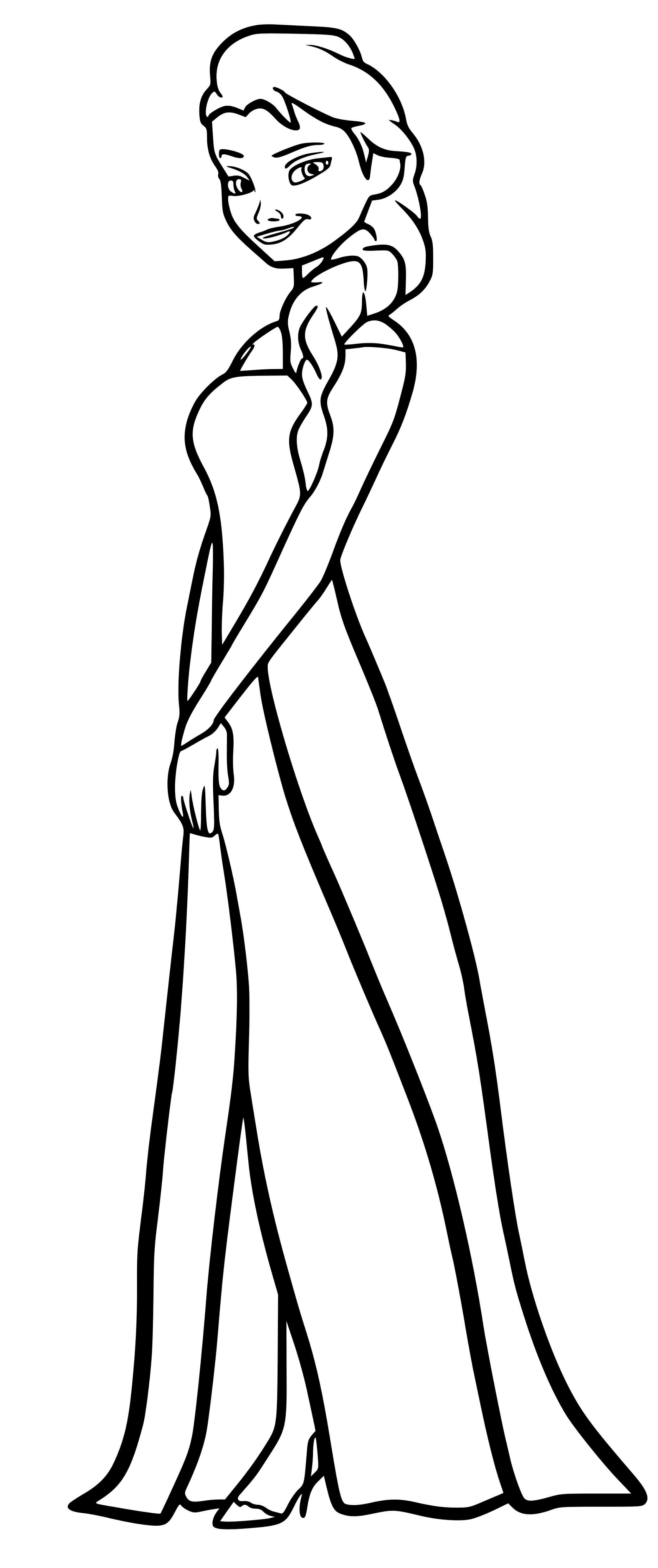 Coloriage Princesse Elsa Et Sa Robe De Bal - La Reine des neiges à imprimer