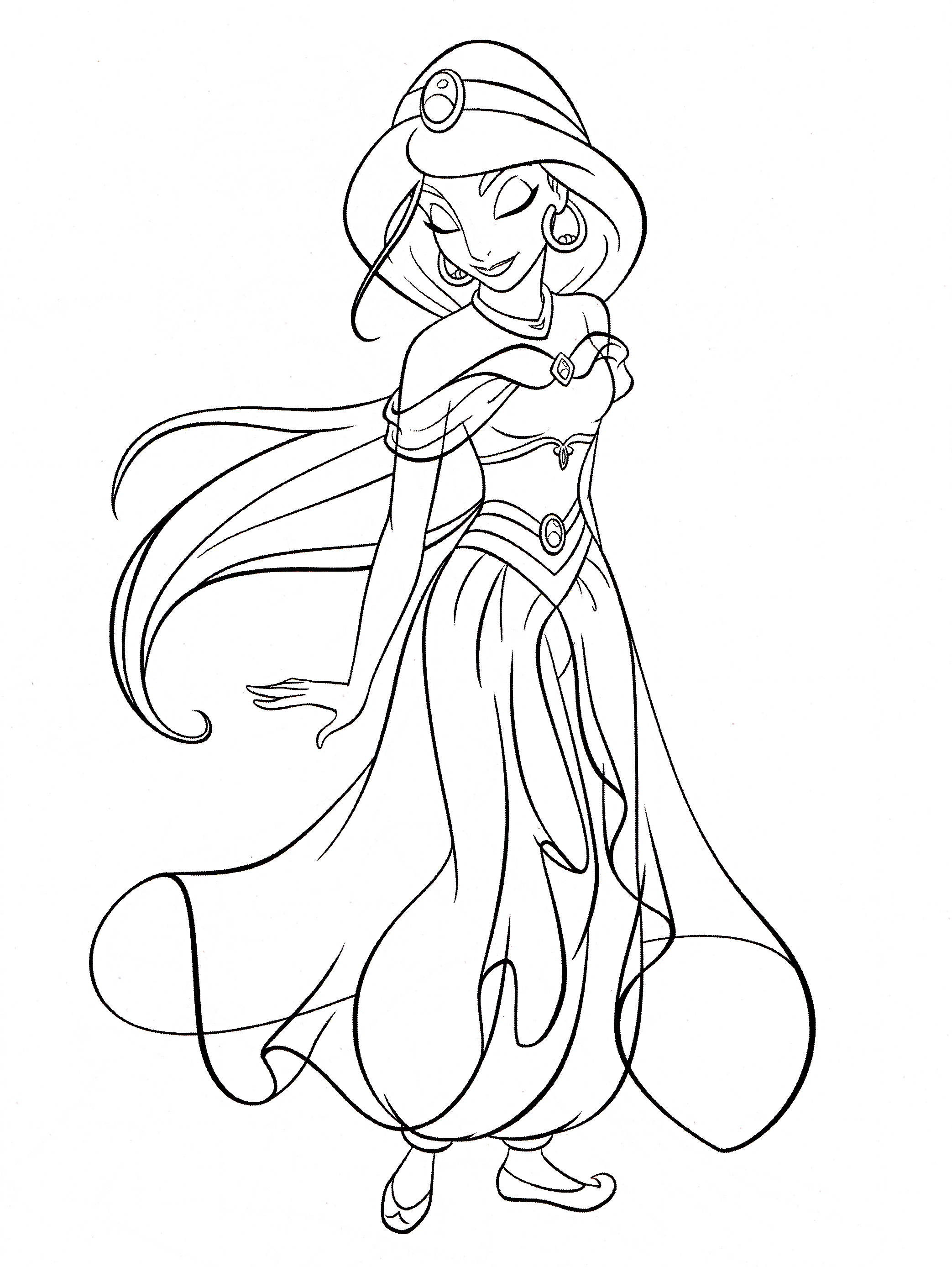 Coloriage Princesse jasmine du conte aladin et la lampe merveilleuse des mille et une nuits - Disney à imprimer