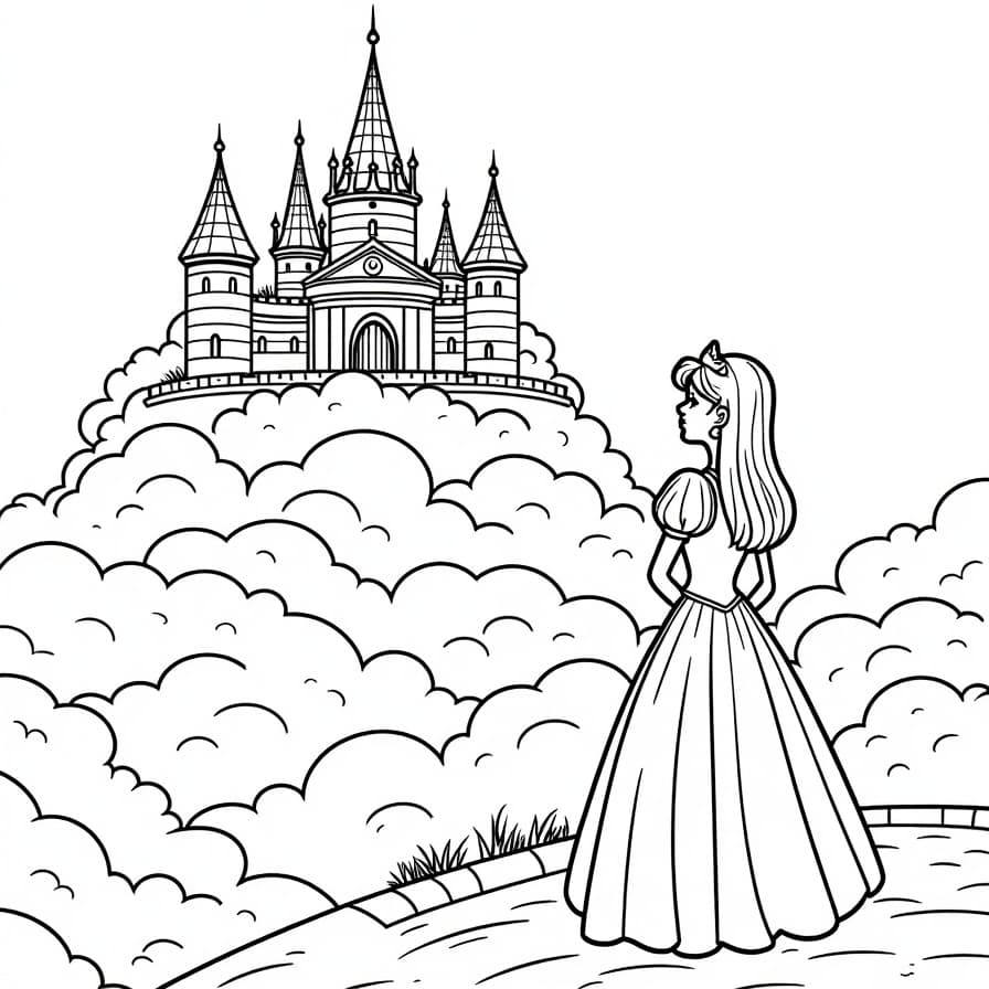 Coloriage Princesse Observant Son Château Celeste - Princesse à imprimer