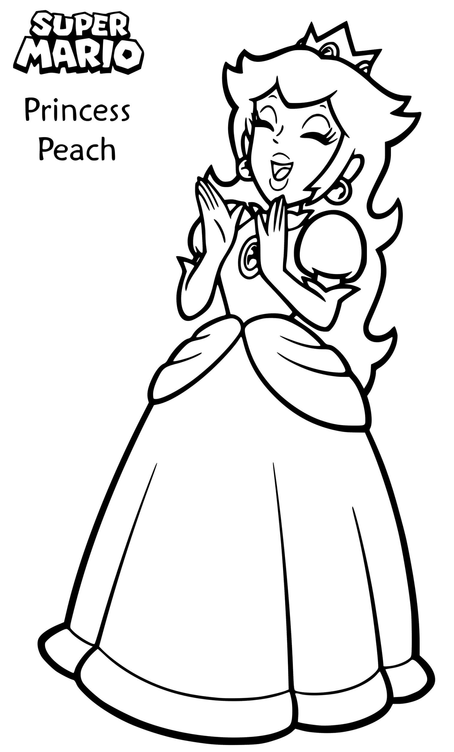 Coloriage Princesse Peach Est Excitee Et Tape Des Mains - Mario à imprimer