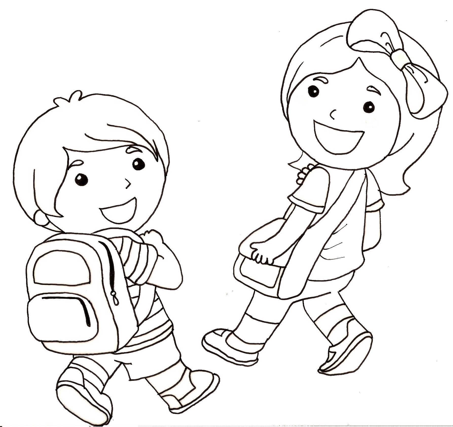 Coloriage Rentrée Maternelle Deux Élèves - Maternelle à imprimer