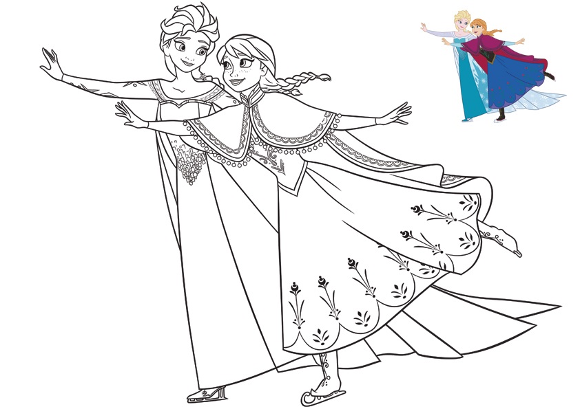 Coloriage Elsa et Anna à Noël - La Reine des neiges à imprimer