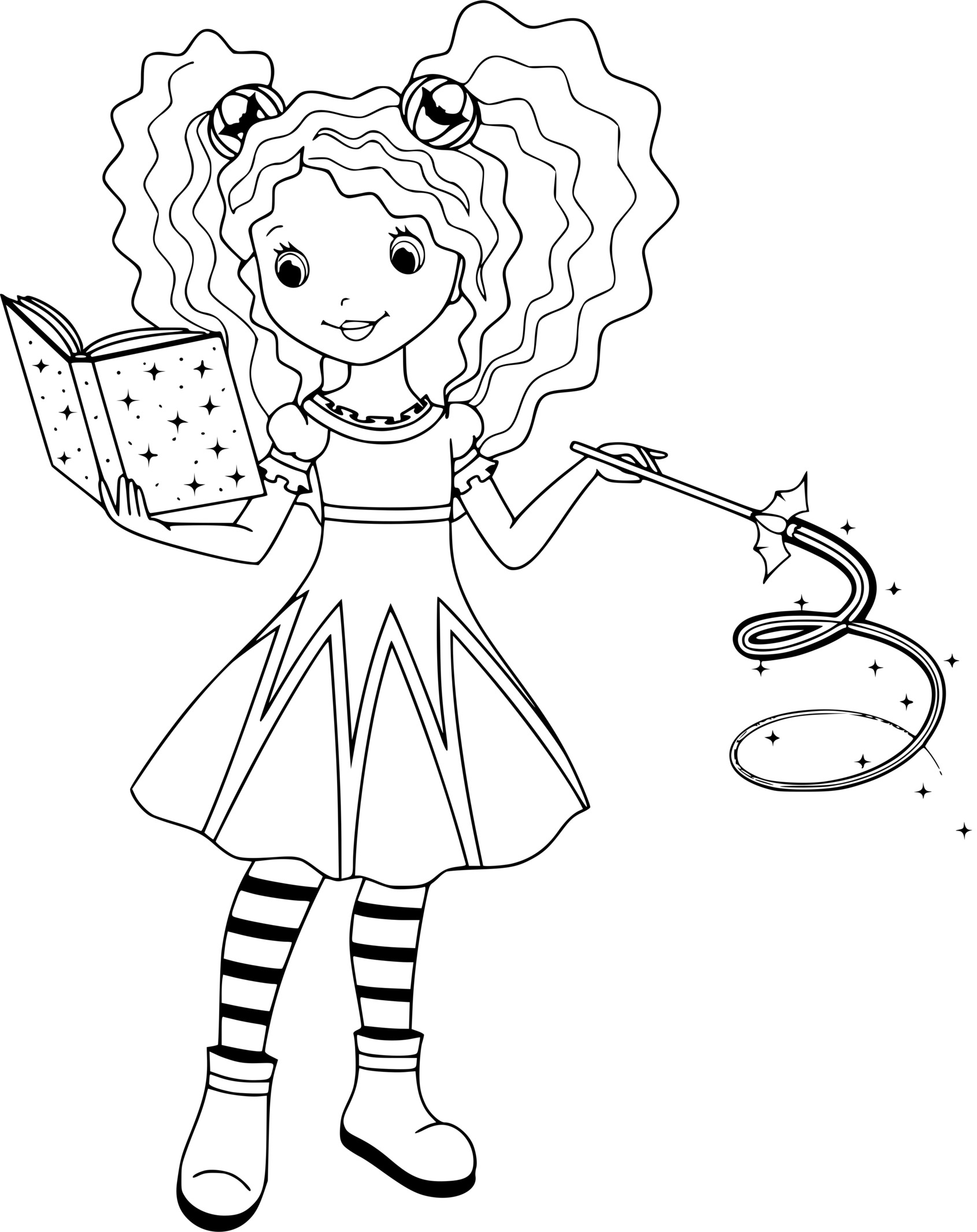 Coloriage Sorcière Avec Son Livre Magique - Halloween à imprimer