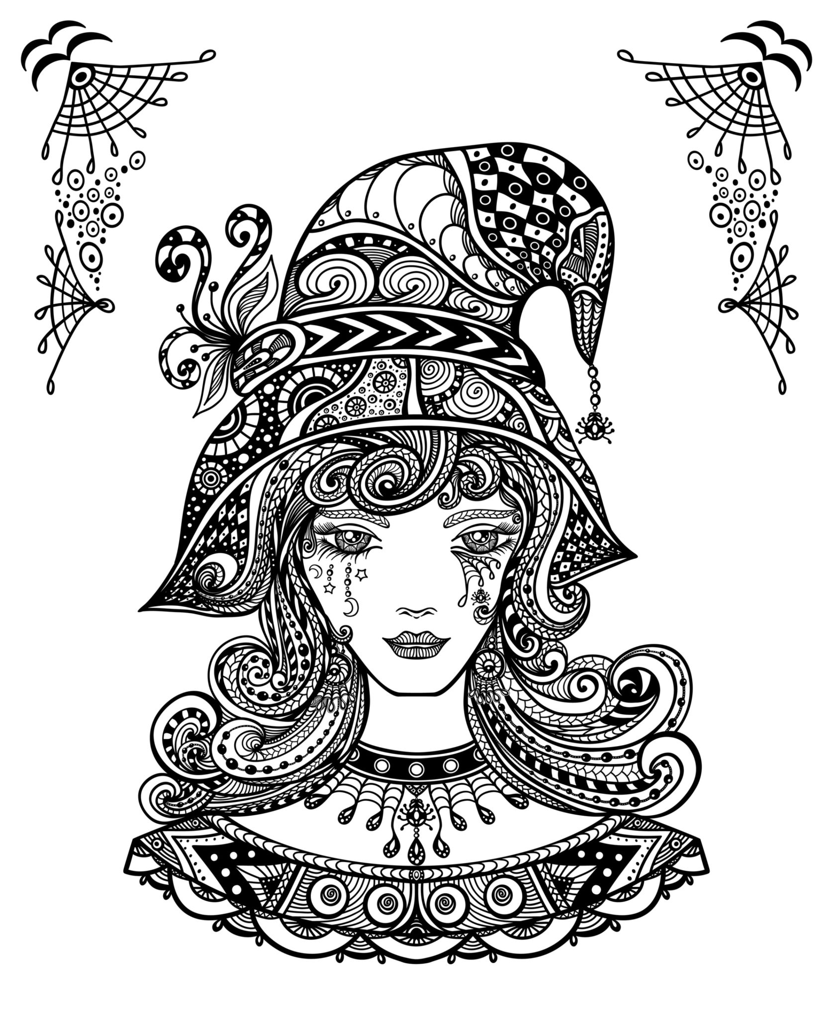Coloriage Sorcière Zentangle Pour Adulte Difficile Halloween - Halloween à imprimer
