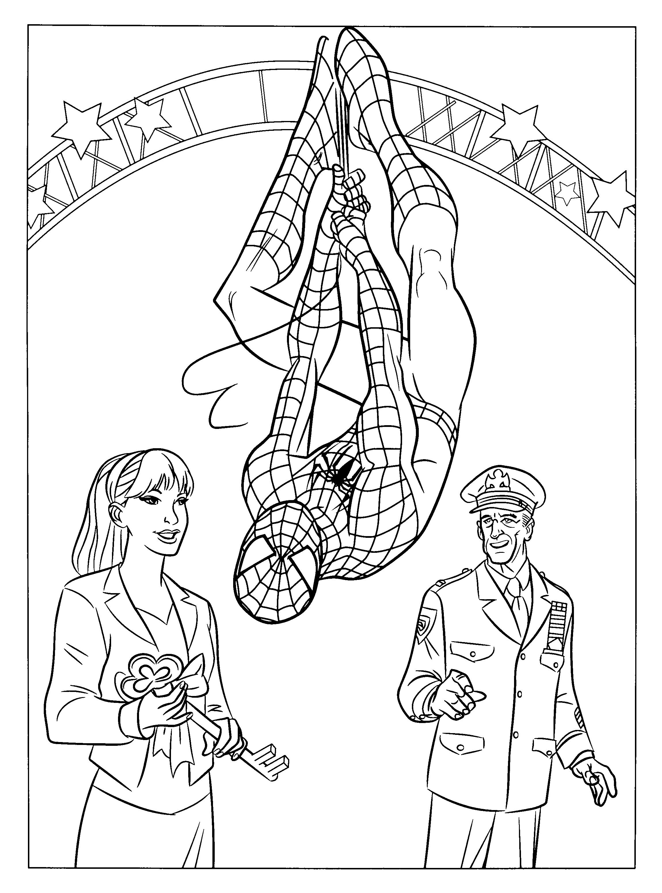 Coloriage Spider-Man sautant entre les gratte-ciel - Spider-Man à imprimer
