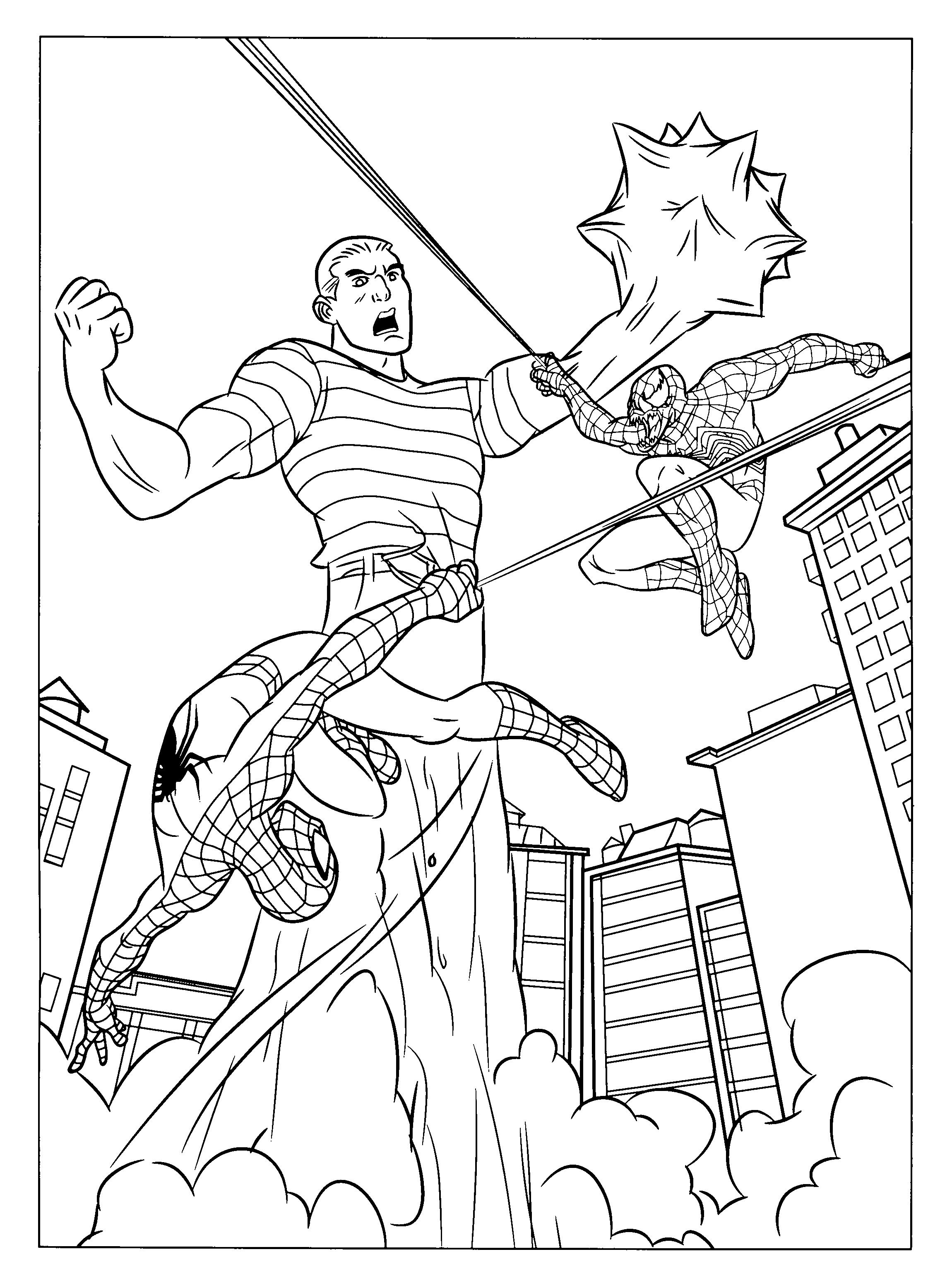 Coloriage Spider-Man en action de combat - Spider-Man à imprimer
