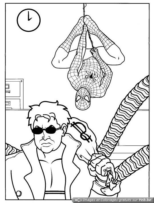 Coloriage Spider-Man en action sauvant la ville - Spider-Man à imprimer