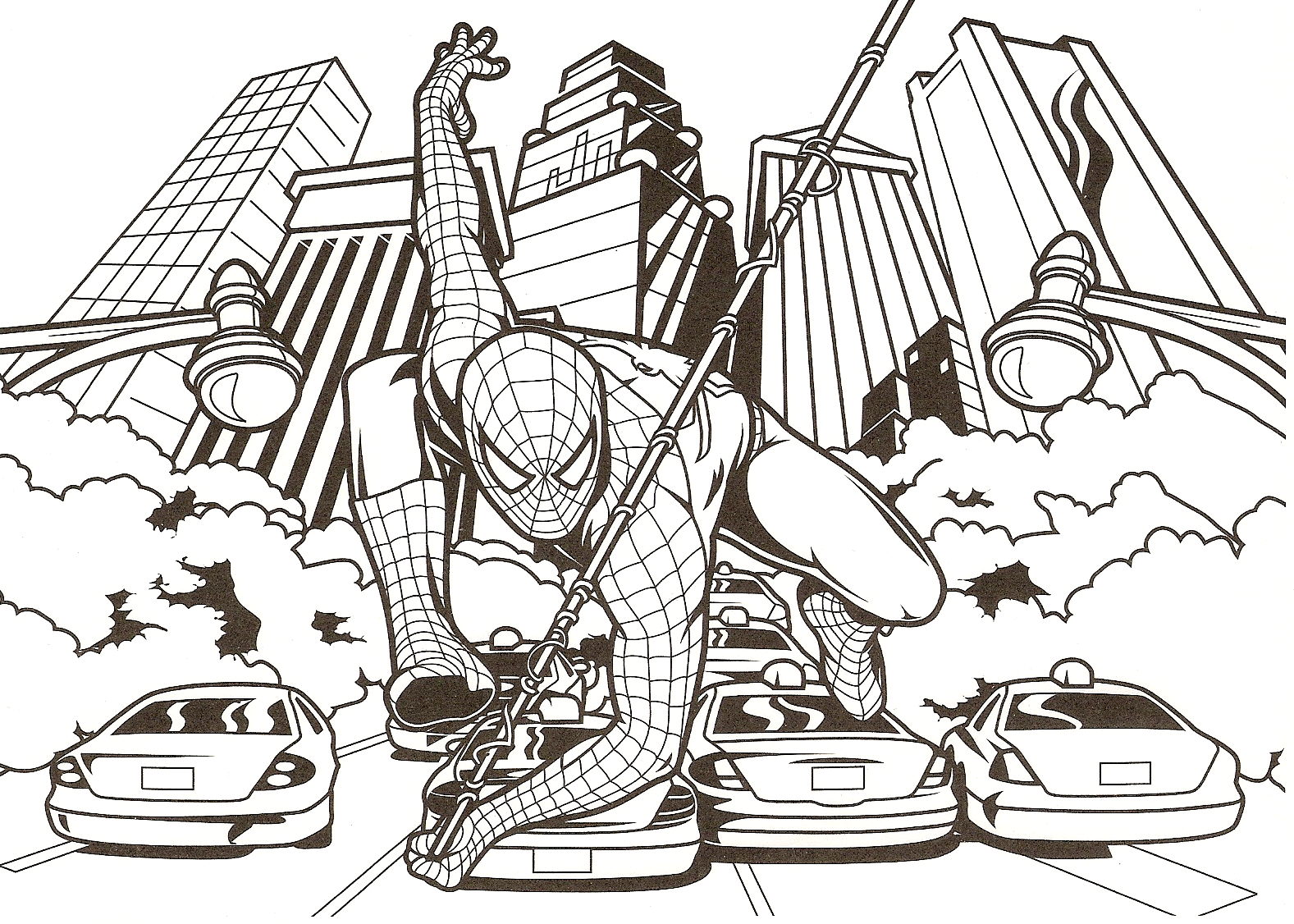 Coloriage Spiderman Dans La Ville Et Dessin A Colorier - Spider-Man à imprimer