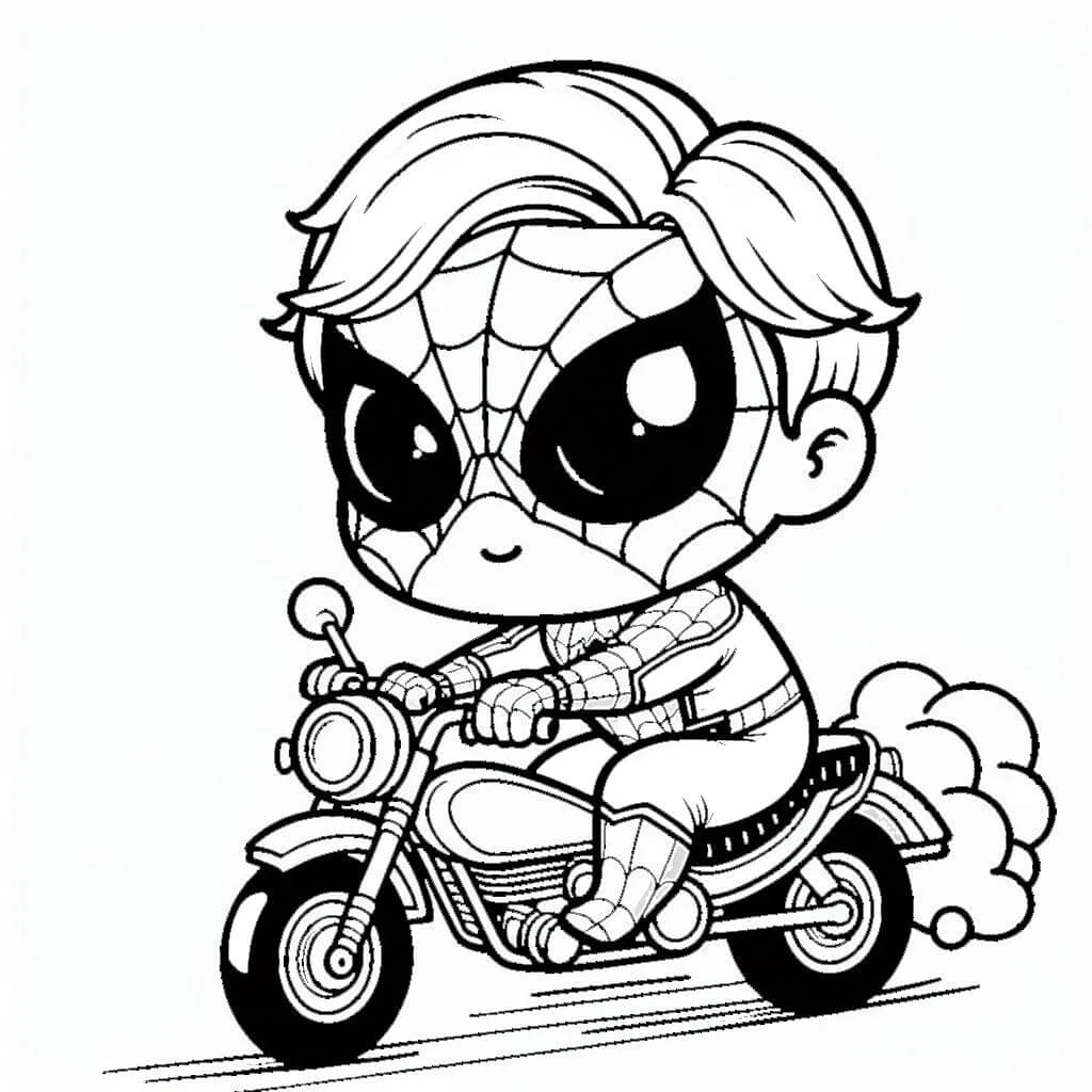 Coloriage Spider-Man jeune pilote sur deux-roues - Spider-Man à imprimer