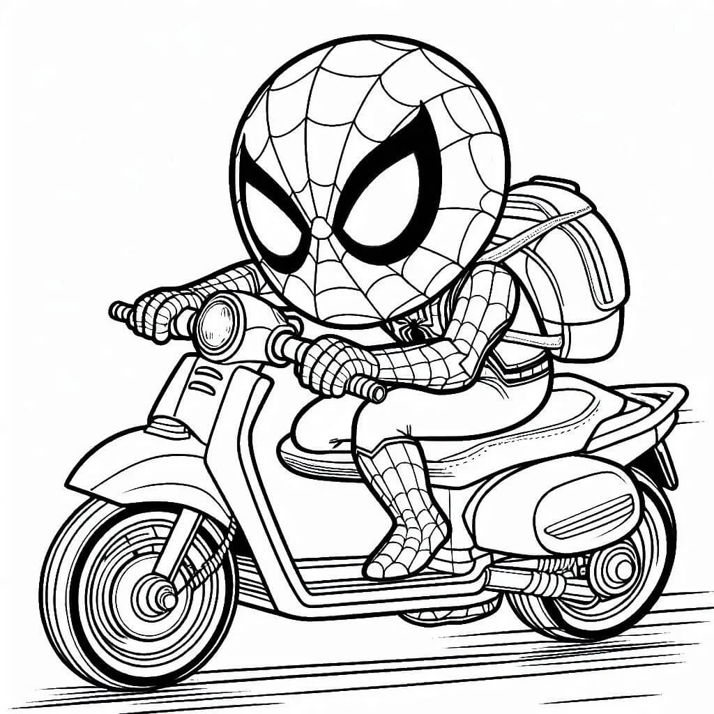 Coloriage Spiderman Sur Scooter - Spider-Man à imprimer