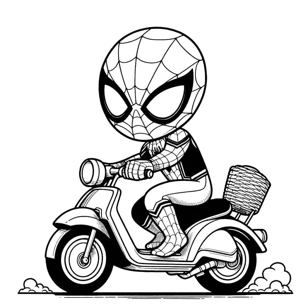 Coloriage Spiderman Sur Une Vespa Style Monochrome - Spider-Man à imprimer