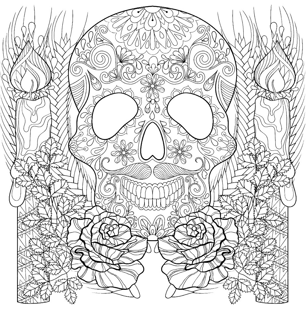 Coloriage Squelette Et Chandelles Halloween Adulte - Halloween à imprimer