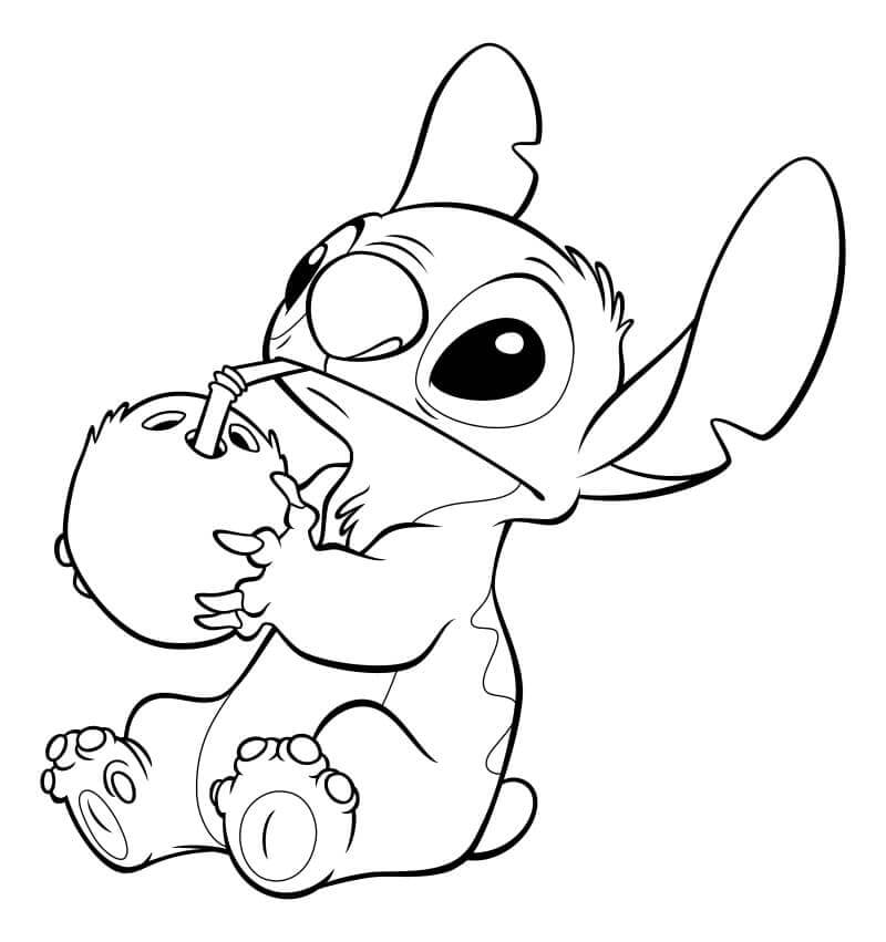 Coloriage Stitch Deguste Une Boisson Au Coconut - Stitch à imprimer