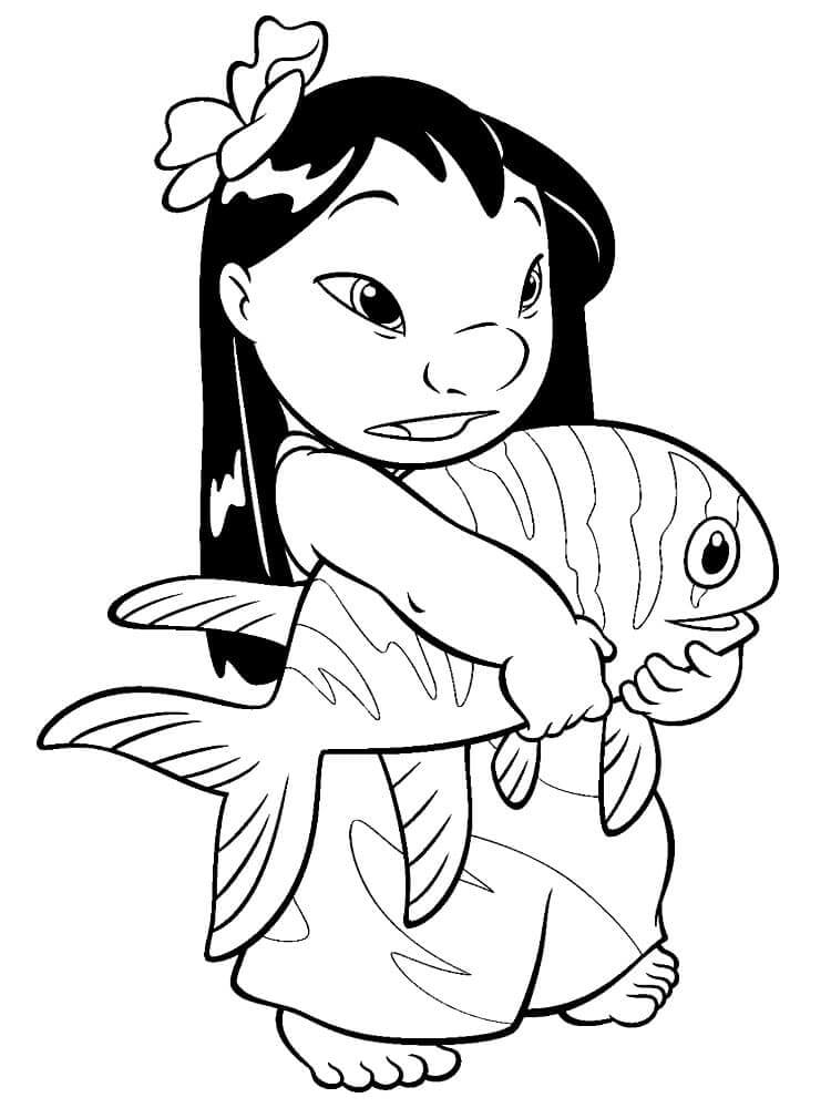 Coloriage Stitch Et Lilo Le Poisson à imprimer