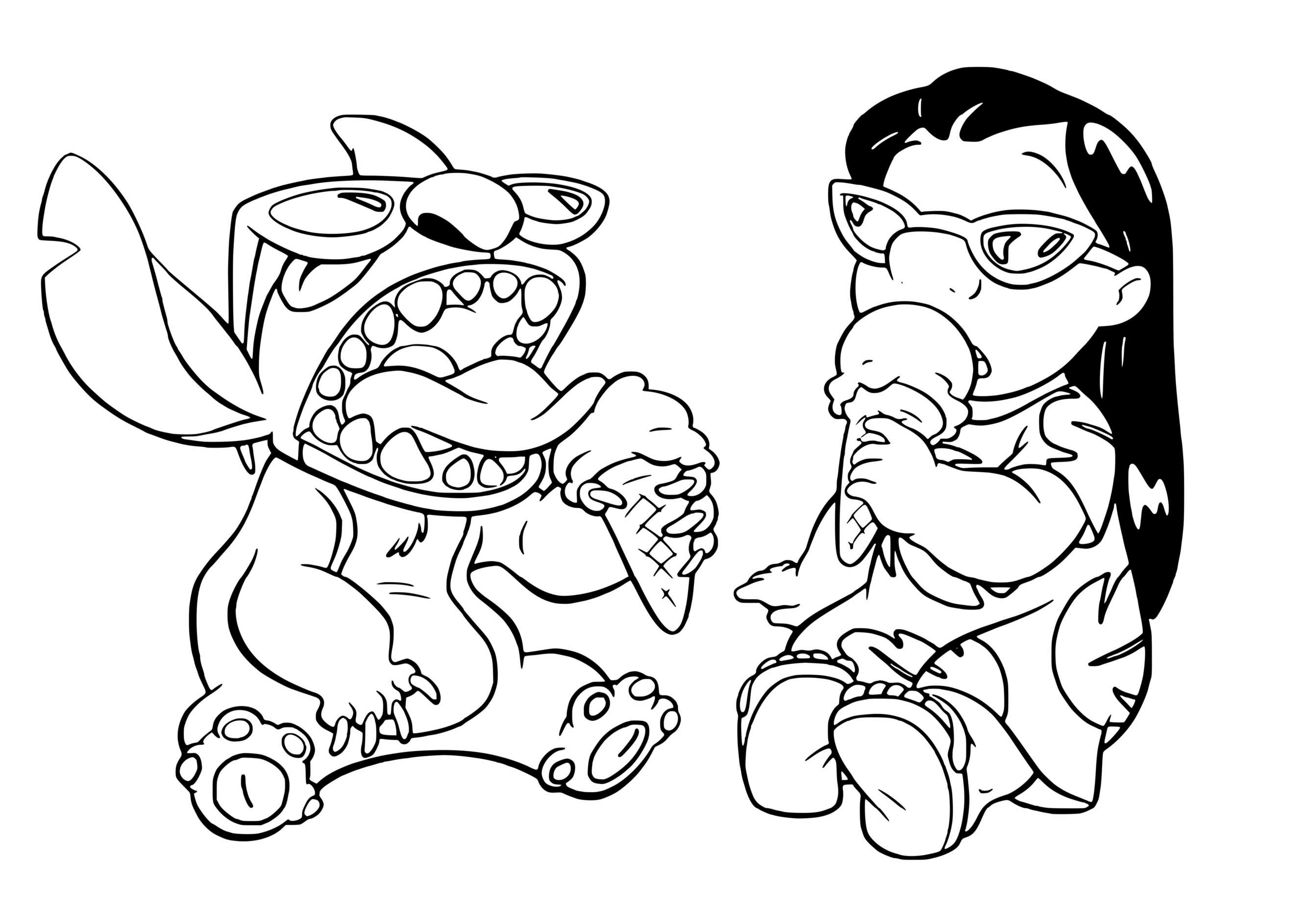 Coloriage Stitch Et Lilo Profite De Lete Pour Manger Une Crème Glace - Stitch à imprimer
