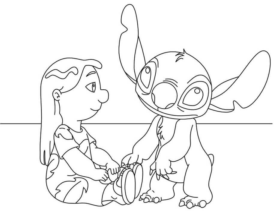 Coloriage Stitch Et Lilo Se Reposent - Stitch à imprimer