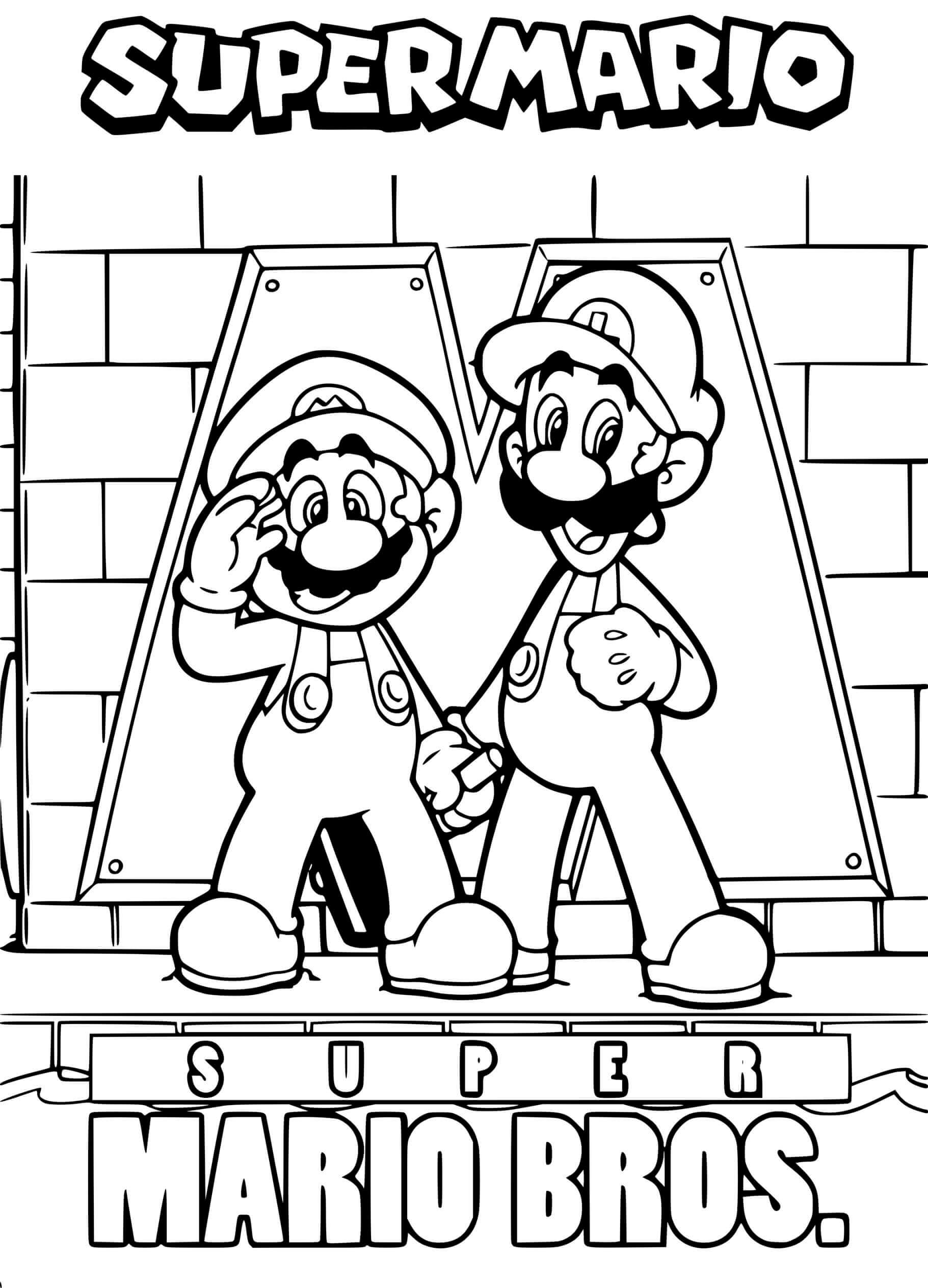 Coloriage Super Mario Bros Avec Luigi - Mario à imprimer