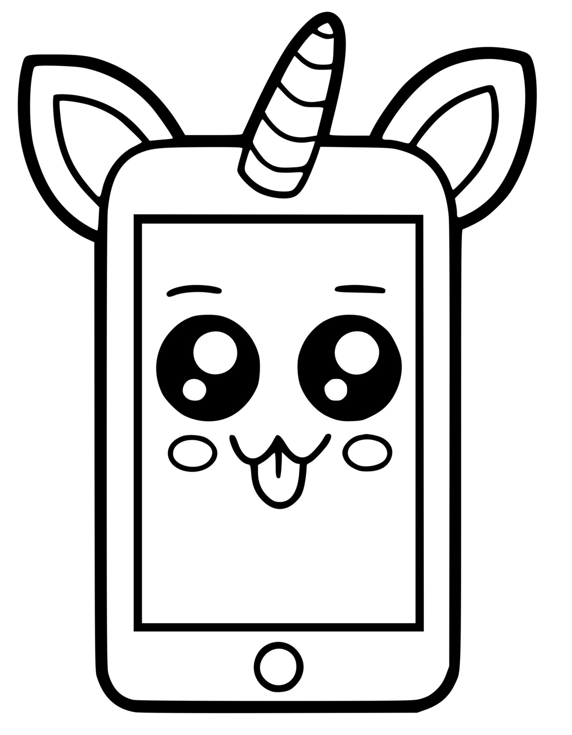 Coloriage Téléphone Licorne Kawaii - Kawaii à imprimer