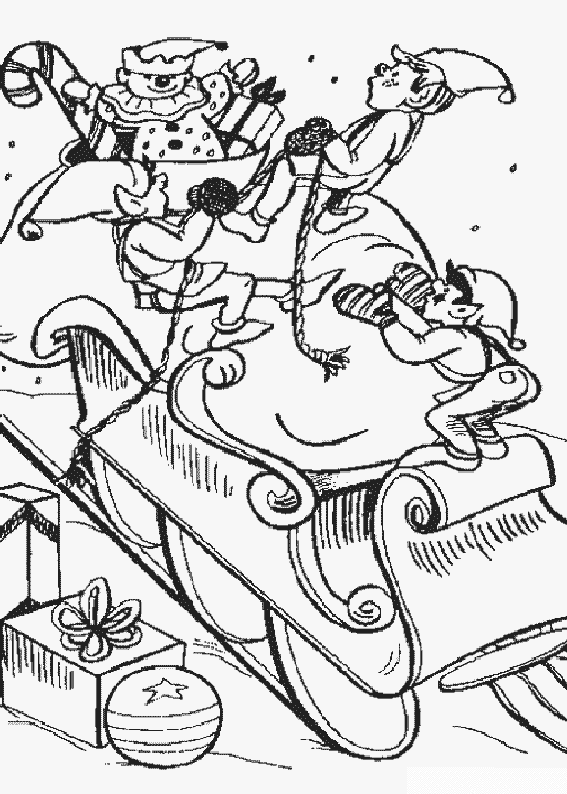 Coloriage Traîneau Elfes - Noël à imprimer