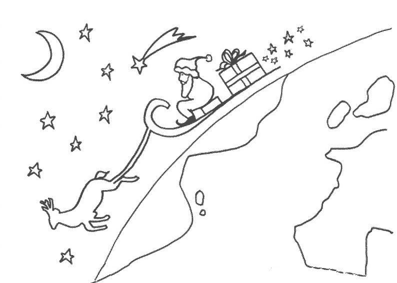 Coloriage Traîneau Vole Nuit - Noël à imprimer