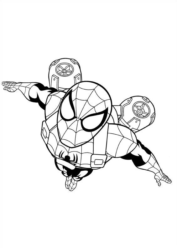 Coloriage Ultimate Spider-Man affrontant les méchants - Spider-Man à imprimer