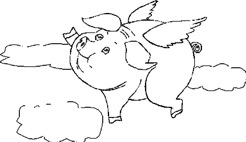 Coloriage Un Cochon Avec Des Ailes Dans Le Ciel - Animaux à imprimer