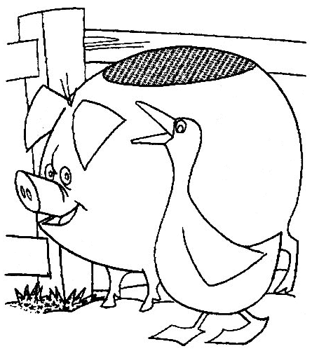 Coloriage Un Cochon Avec Une Oie - Animaux à imprimer