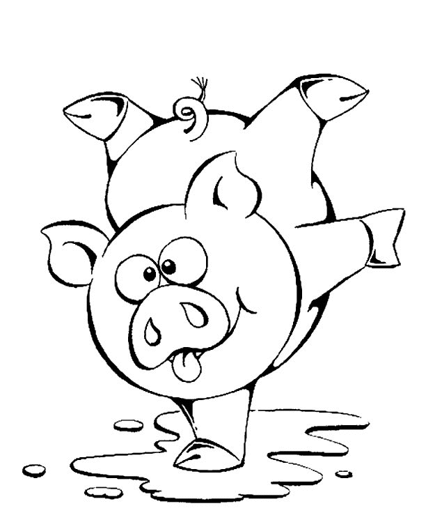 Coloriage Un Cochon Qui Fait Le Poirier - Animaux à imprimer