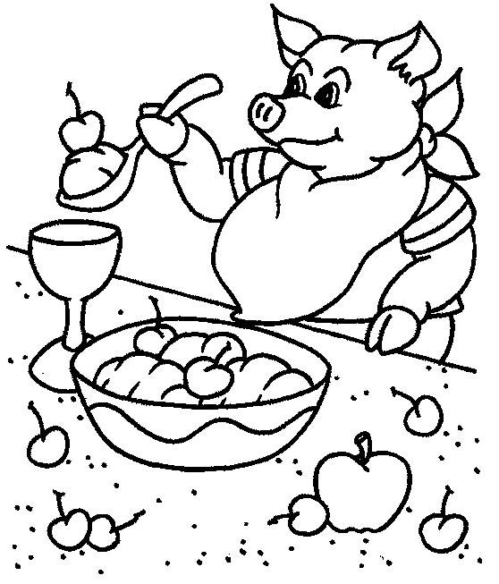 Coloriage Un Cochon Qui Mange A Table - Animaux à imprimer