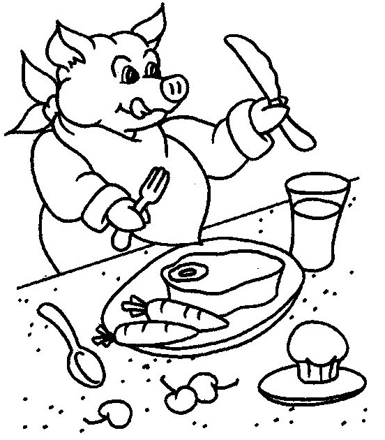 Coloriage Un Cochon Qui Mange Du Boeuf - Animaux à imprimer