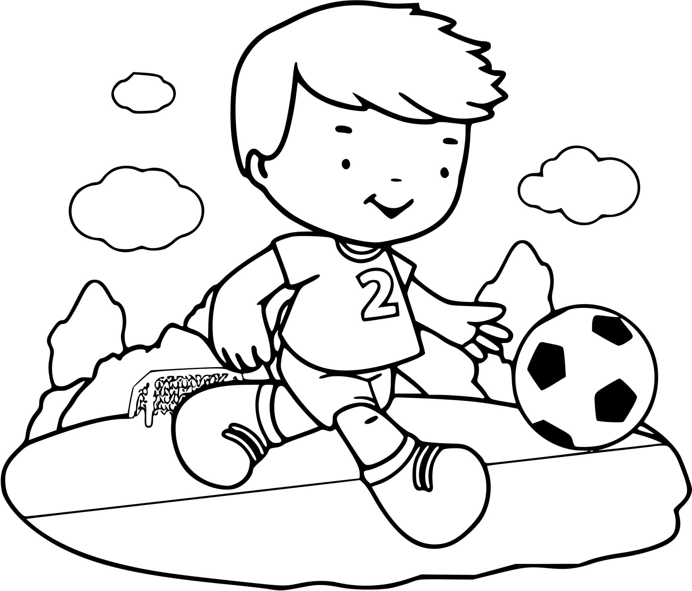 Coloriage Un Garçon Joue Au Foot Son Sport Favoris - Enfants à imprimer