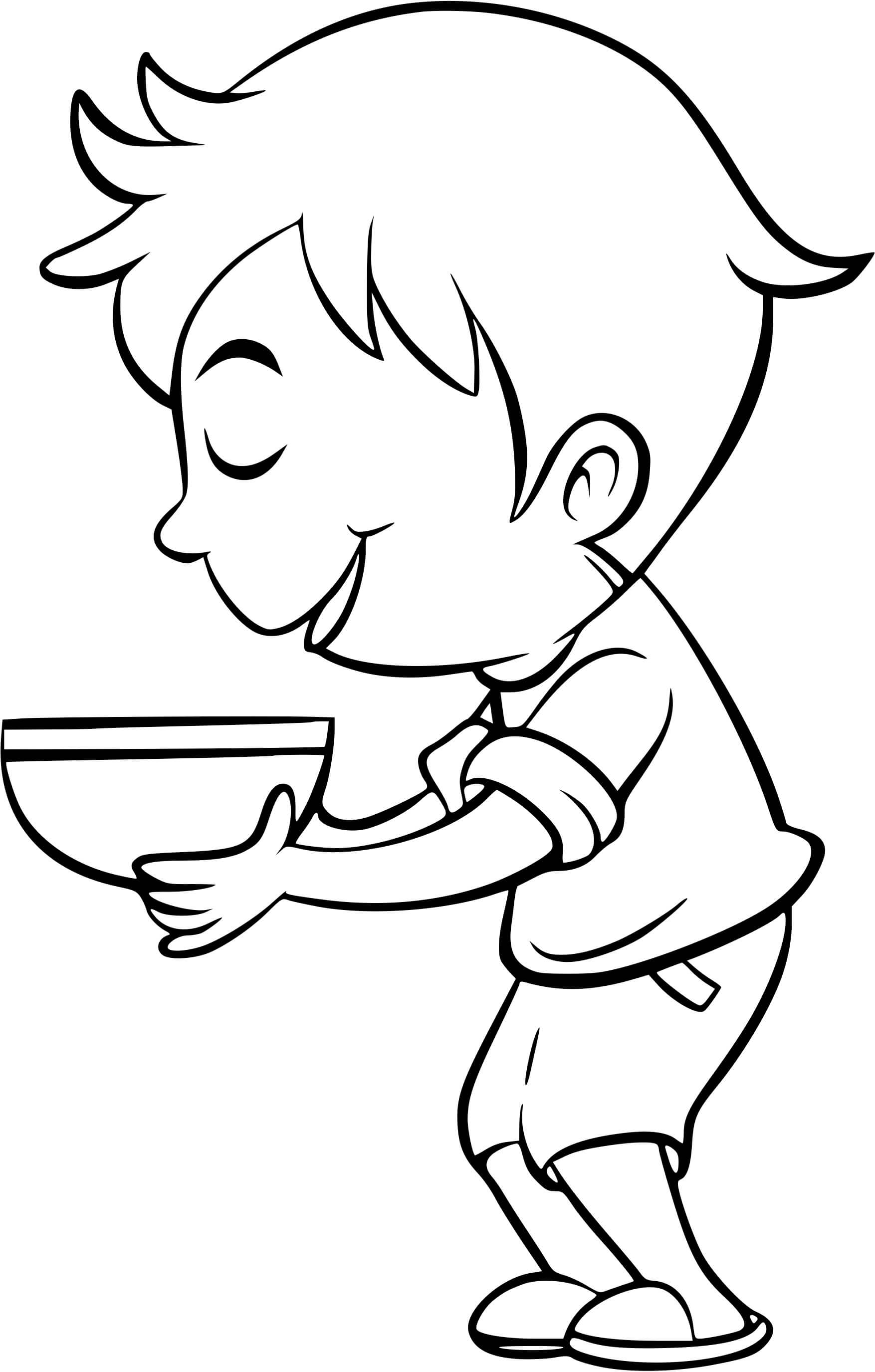 Coloriage Un Garçon Mange Une Soupe Au Brocoli - Enfants à imprimer